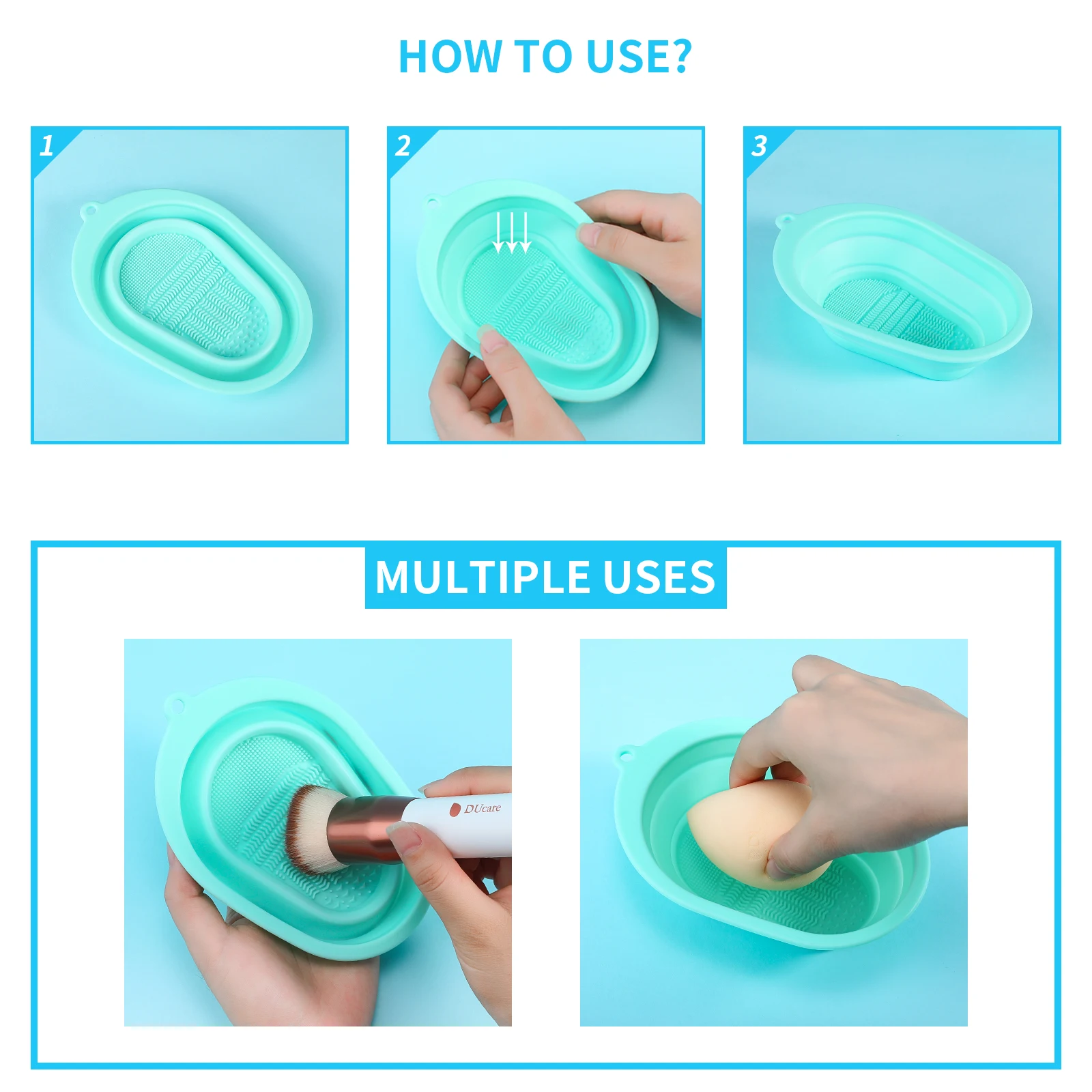 DUcare Brush Cleaning Mat Makeup Foundation Brush Cleansing Scrubber Foldable Silicone Washing Cosmetic Sponge Cleaner Bowl Pad