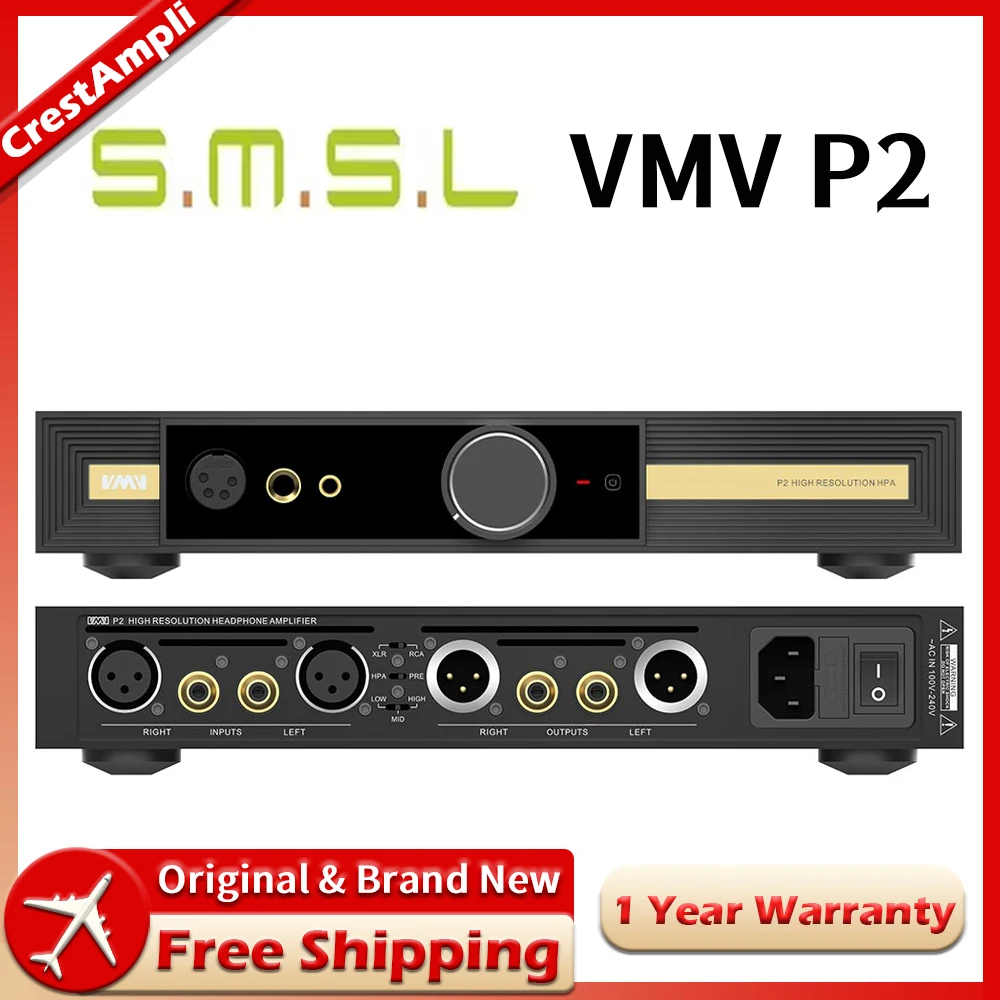 

SMSL VMV P2 Hi-Res Headphone Amplifier Fully Balanced High Power Amp Output 16Ω/12W 32Ω/6W Balanced & Unbalanced Input Pre-Amp