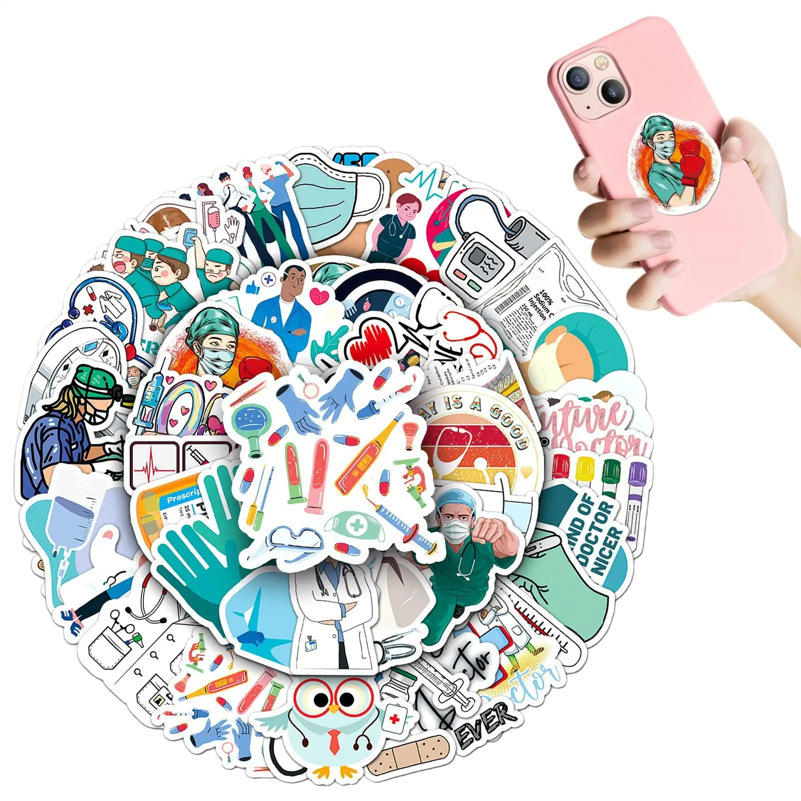 50pcs New Model Doctor Nurse Graffiti Stickers International Nurses' Day Decals Kid Toy Decoration Tool For Luggage, Computer