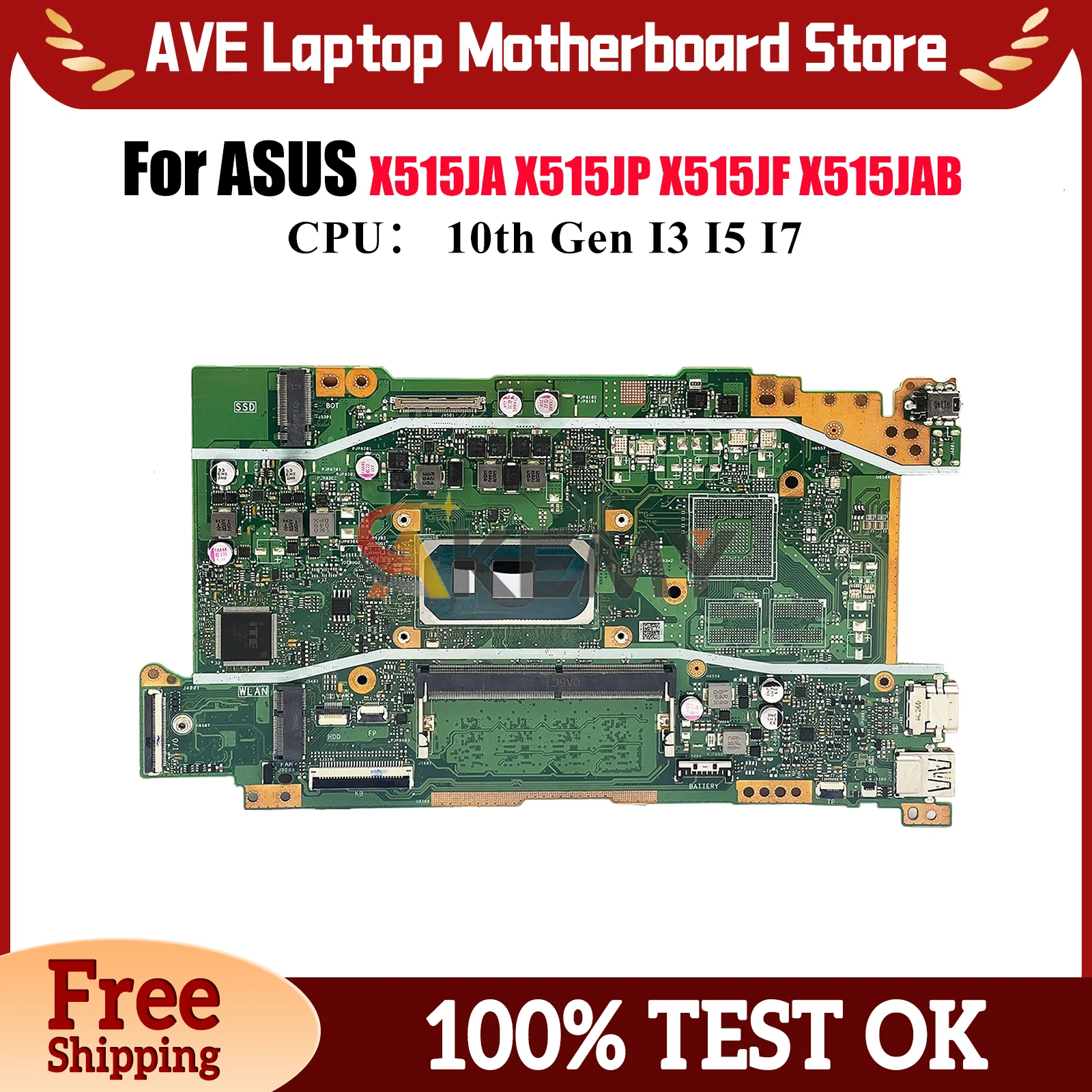 X415JA Laptop Motherboard For ASUS VivoBook X515JP X415J V4200J X515JAB V5200J X515JF A416J X515JA Mainboard With I3 I5 I7 CPU