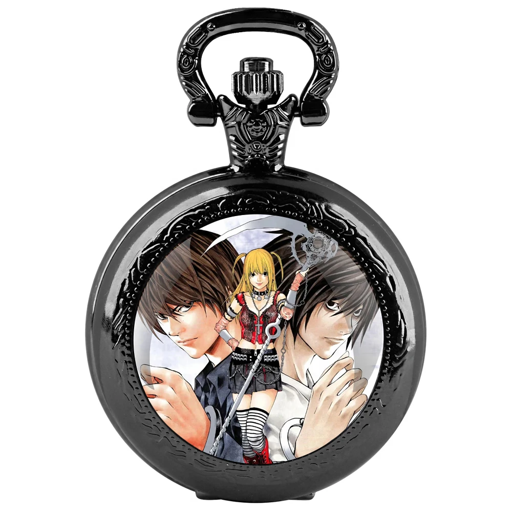 ساعة جيب كوارتز سوداء على شكل قبة زجاجية من Anime Death Note مع قرص أرقام عربية وسلسلة متينة هدية ريترو للرجال والنساء