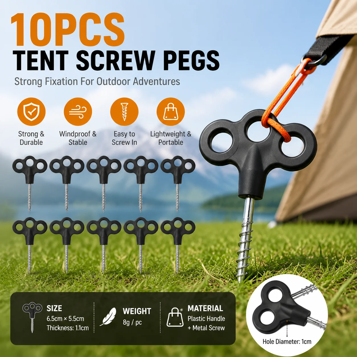 10 Stück Edelstahl-Bodenanker, Hochleistungs-Mehrfachseil-Befestigungsnägel für Campingzelt, Trampolin, Outdoor