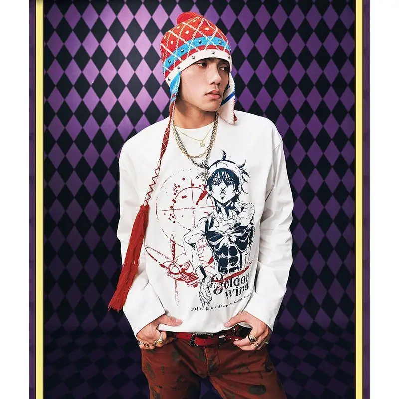 JoJos Bizarre Adventure Anime Graphic T Shirts Casual Spring and Autumn Long Sleeved T-shirt Unisex Round Neck Couples Men Top