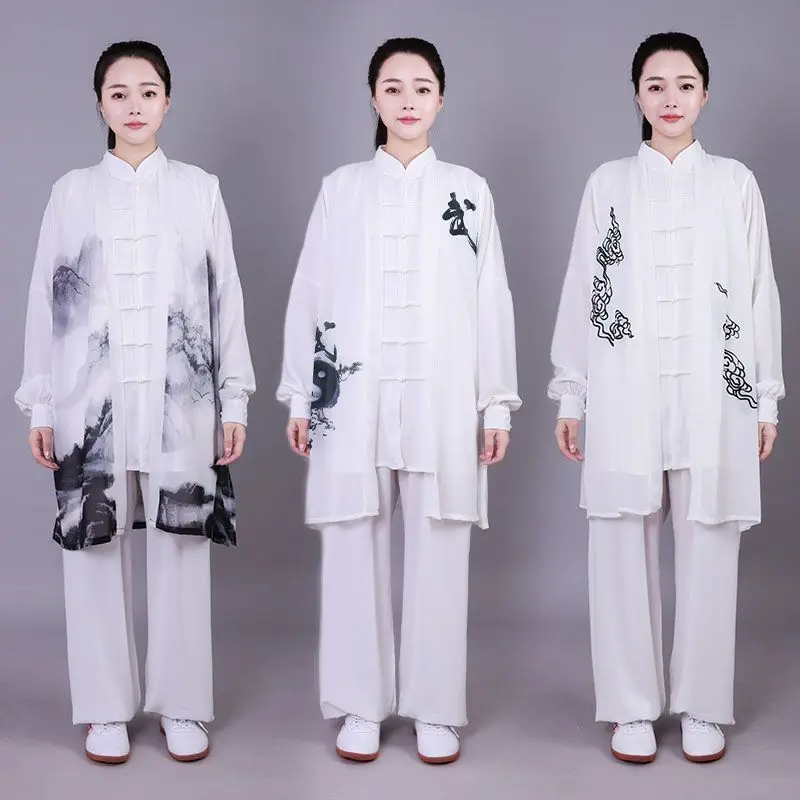 

2024 tai chi team performance clothing chinese style ink printing gradient outfit daily leisure tai chi exercise three-piece set