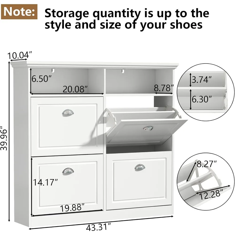 Shoe Cabinet with 4 Flip Drawers, Freestanding Shoes Storage Cabinets with Open Shelves, Shoe Cabinet