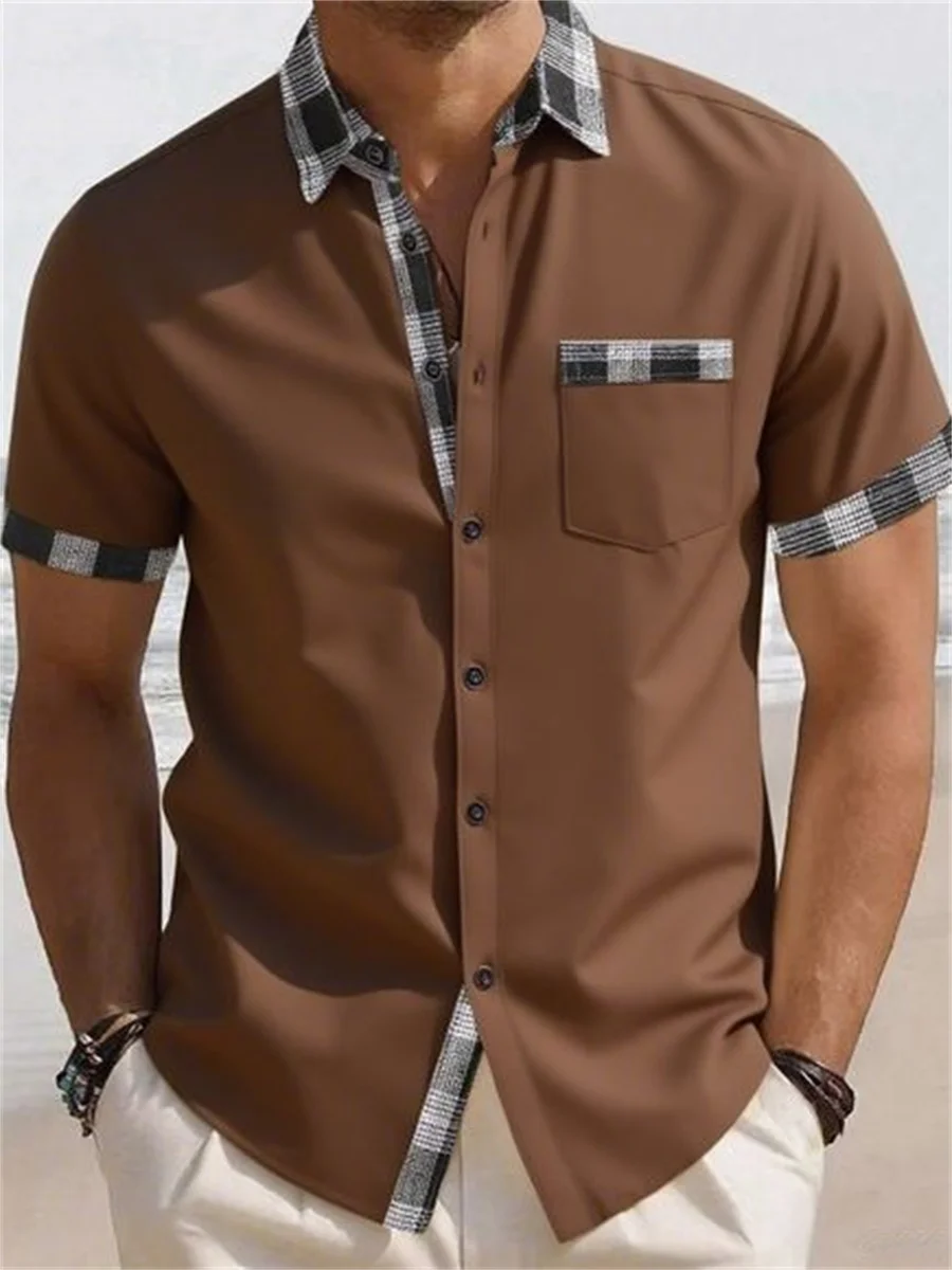 

Men's printed short-sleeved lapel shirt 18 colors casual fashion business outdoor office button shirt with pockets daily wear