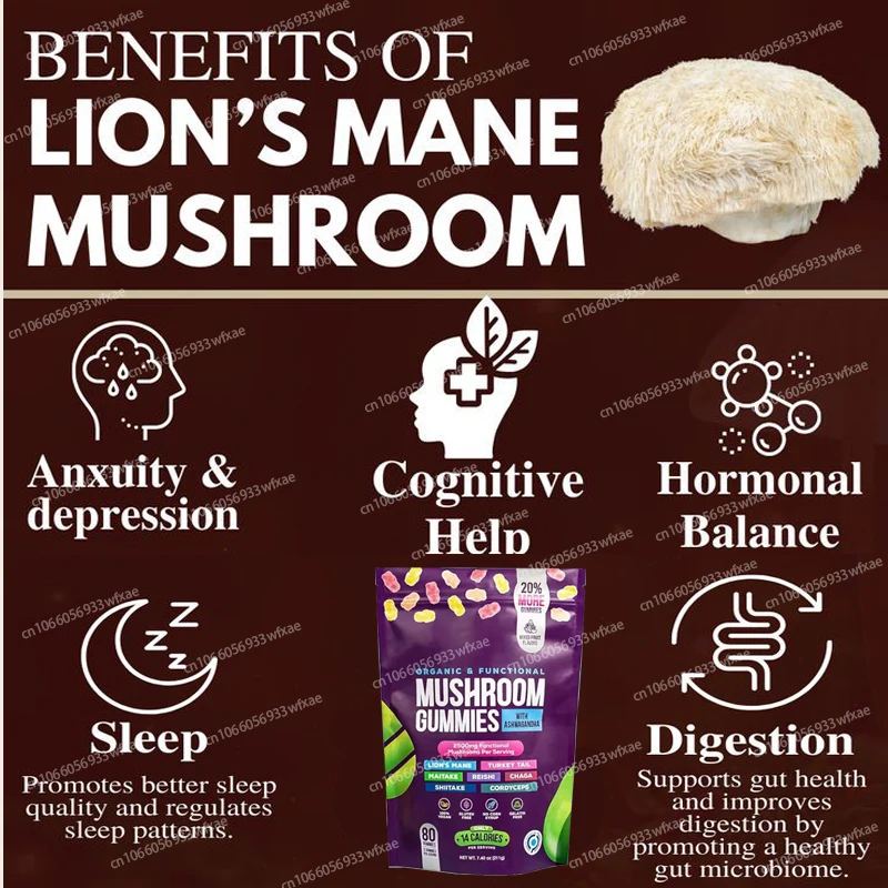 Mushroom Ashwagandha Gummies Nerve Health Lion’s Mane Supplement & Nootropic for Performance & Memory Antioxidant view 3
