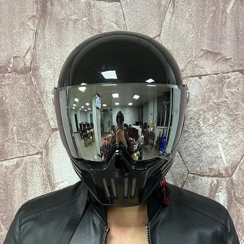 Vintage Full Face Helmet for Men | Ghost Rider Skull Motorcycle Scooter Helmet | Lightweight for E-Bike, Moped, 4 Seasons Use