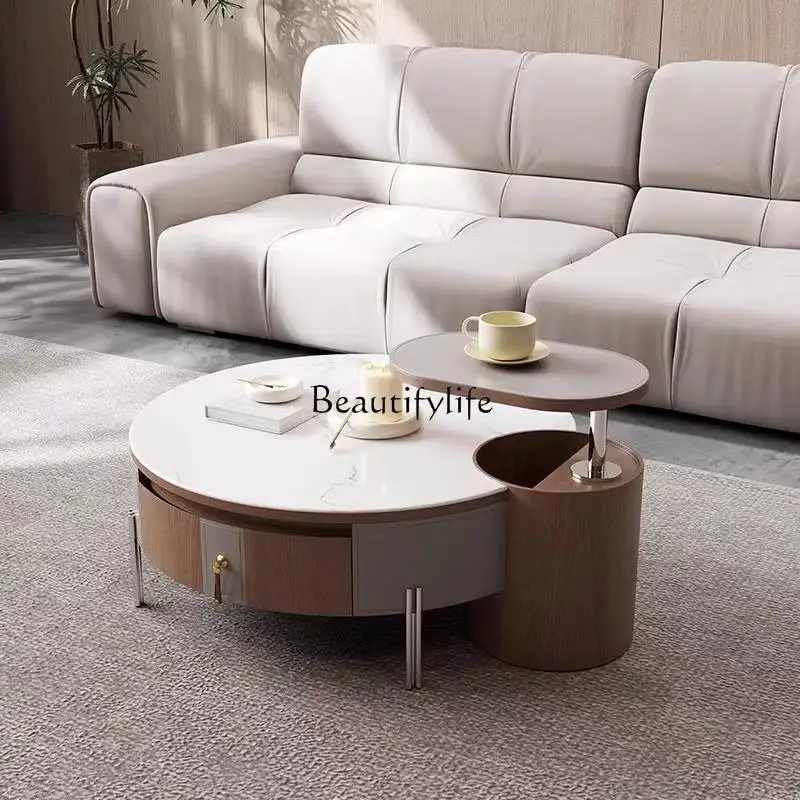 

Solid wood coffee table living room lifting small apartment home high-end designer rotating small coffee table
