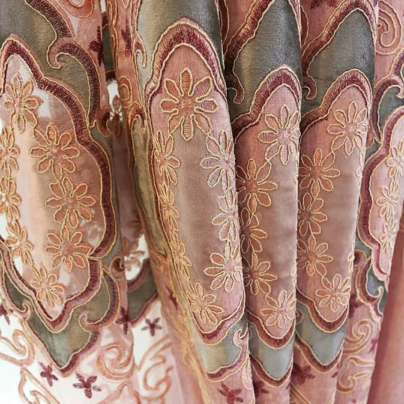 ขนาดที่กําหนดเอง!!ยุโรปสไตล์หรูหราสีชมพูสาวอบอุ่นม่านบังแดดปักผ้าม่านหรูหราสําหรับห้องนั่งเล่นห้องรับประทานอาหารตกแต่งห้องนอน