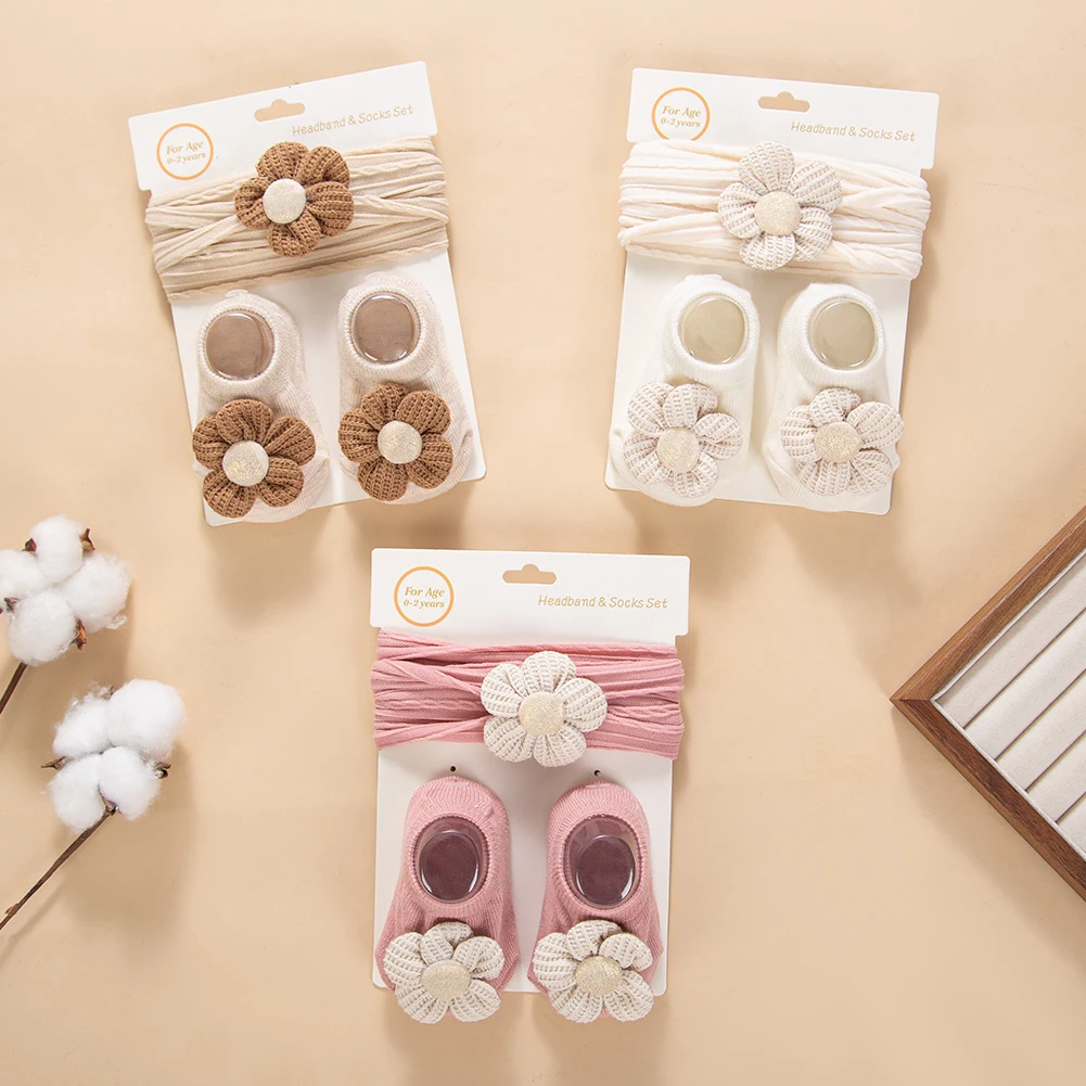 2Pcs/Set Ins Waffle Blossom Flower Nylon Headbands Non-Slip 