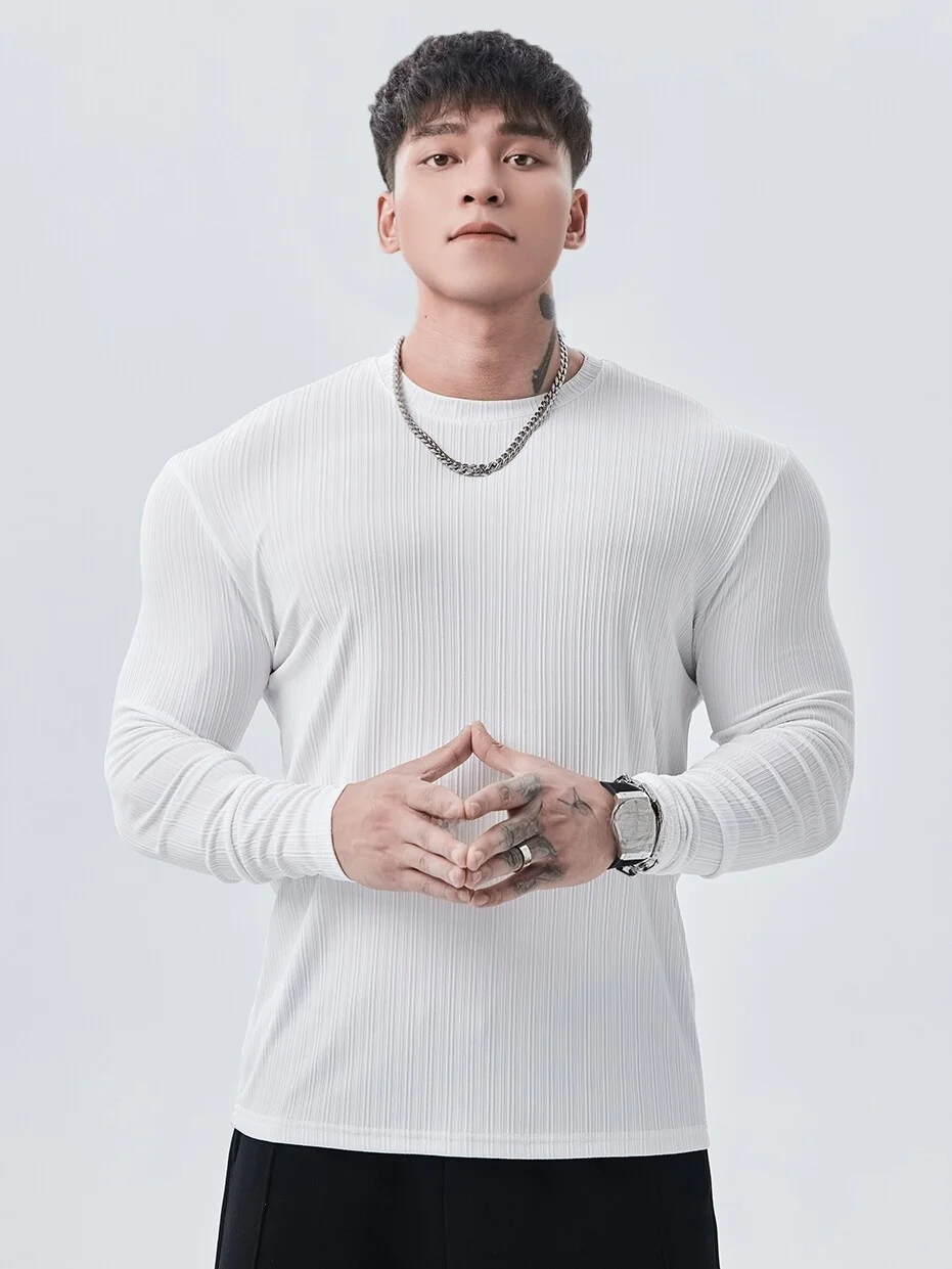 Gymdog Men's Long Sleeve T-shirt Casual Sportswear round Neck Training Top for Basketball Running Fitness And Gym Training