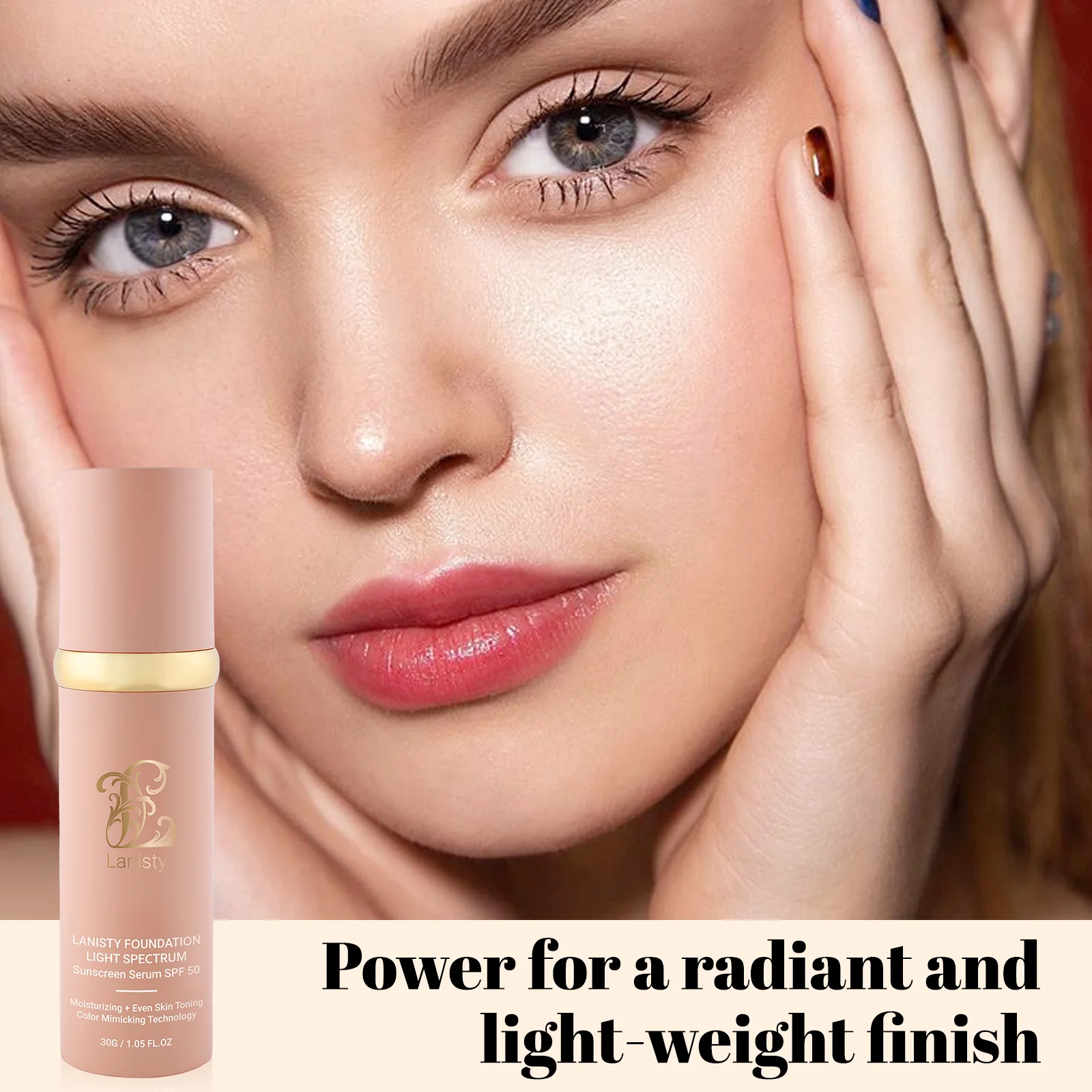 Lanisty Light Spectrum Foundation SPF 50 - 30g Color Mimicking Technology, Moisturizing & Even Skin Tone, Long Lasting Coverage