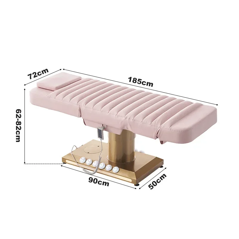 سرير تدليك فاخر من الفولاذ المقاوم للصدأ ، قاعدة مطلية بالذهب ، 3 محركات ، تحكم بالقدم ، صمام ثنائي باعث للضوء ، لصالون التجميل