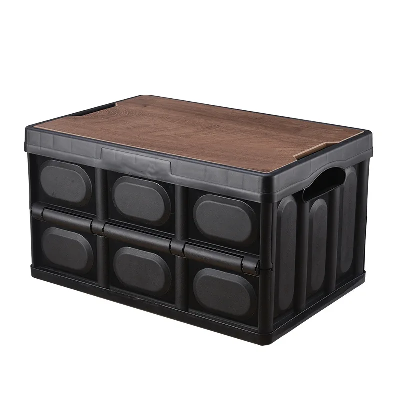 

30L 55L Folding Plastic Picnic Camping Storage Box with Wood Lid Home Office and Outdoor Custom Container Tool