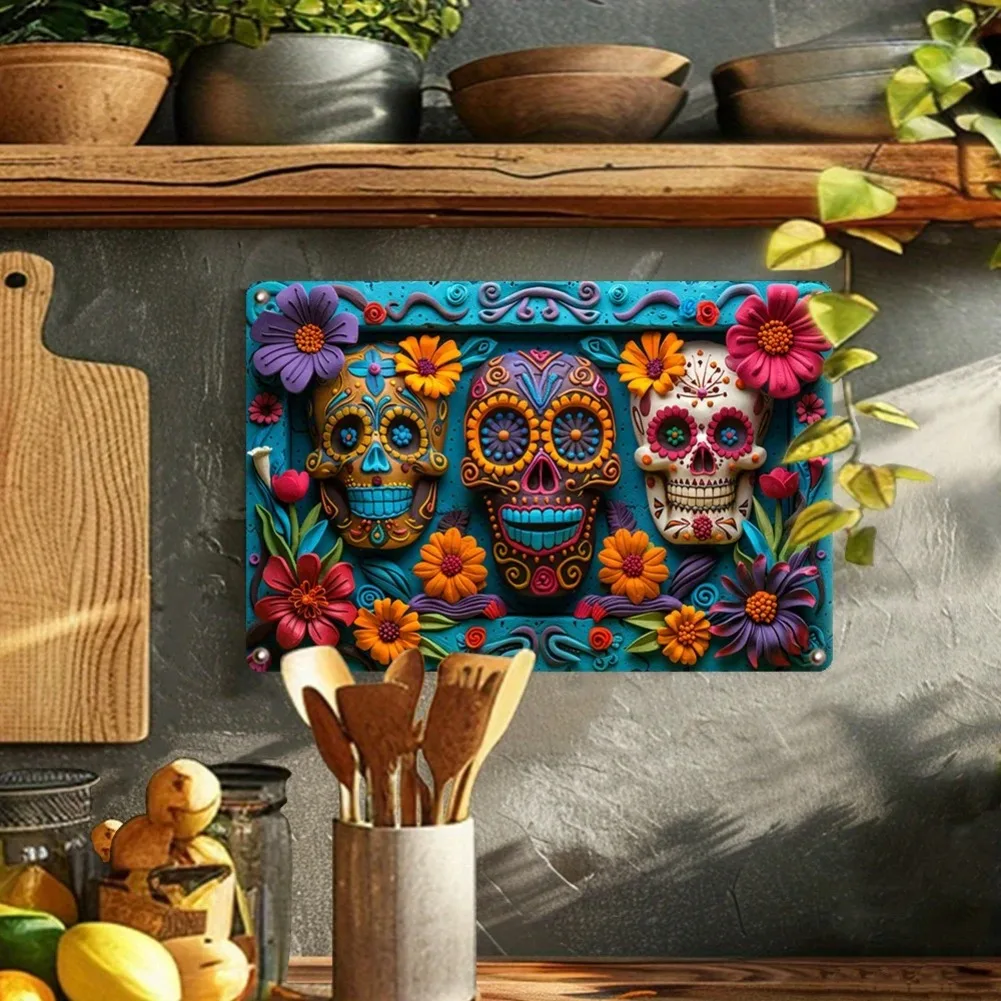 Obrázek 5: Den z  mrtvého kostlivec zeď art: 8x12 palec aluminium kov značka - pestrý mexické dekorace pro ložnice, žití pokoj, anebo sad