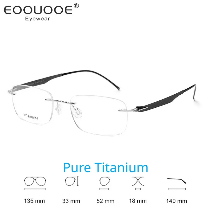 Pure Titanium Rimless Eyeglasses Men Women Optics Myopia Prescription Lenses Eyewear Design Glasses Frame