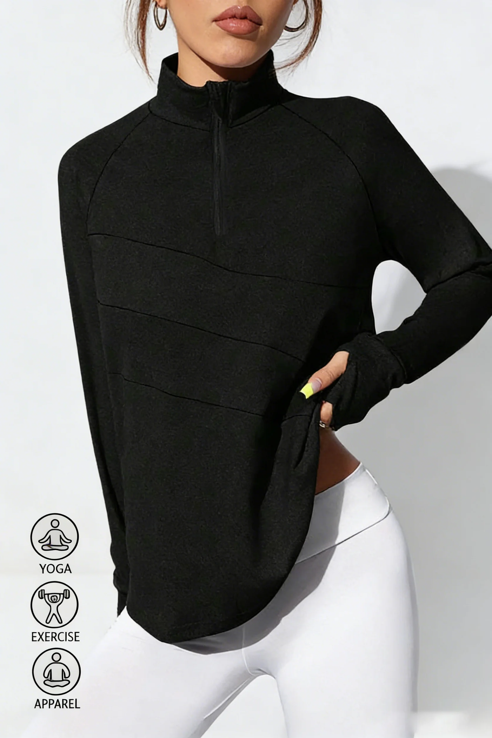 Women's Half Zip Yoga Top Long Sleeve Thumb Hole Sports Shirt Slim Fit Quick Dry Workout Running Tops Gym Fitness Athletic Wear