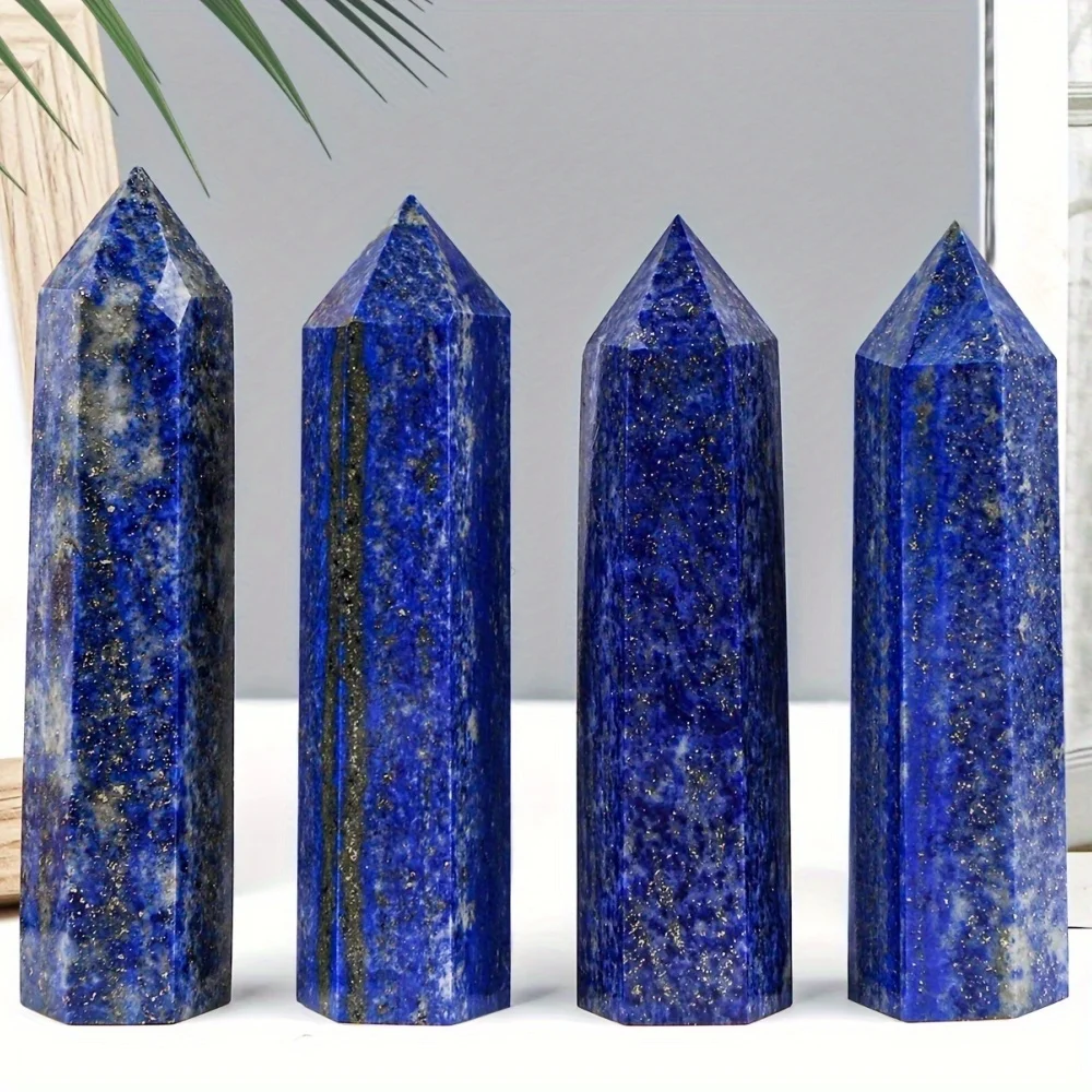1pc Exquisite Natural Lapis Lazuli Tower-Golden Dots Column, Deep Blue Wand Ornament