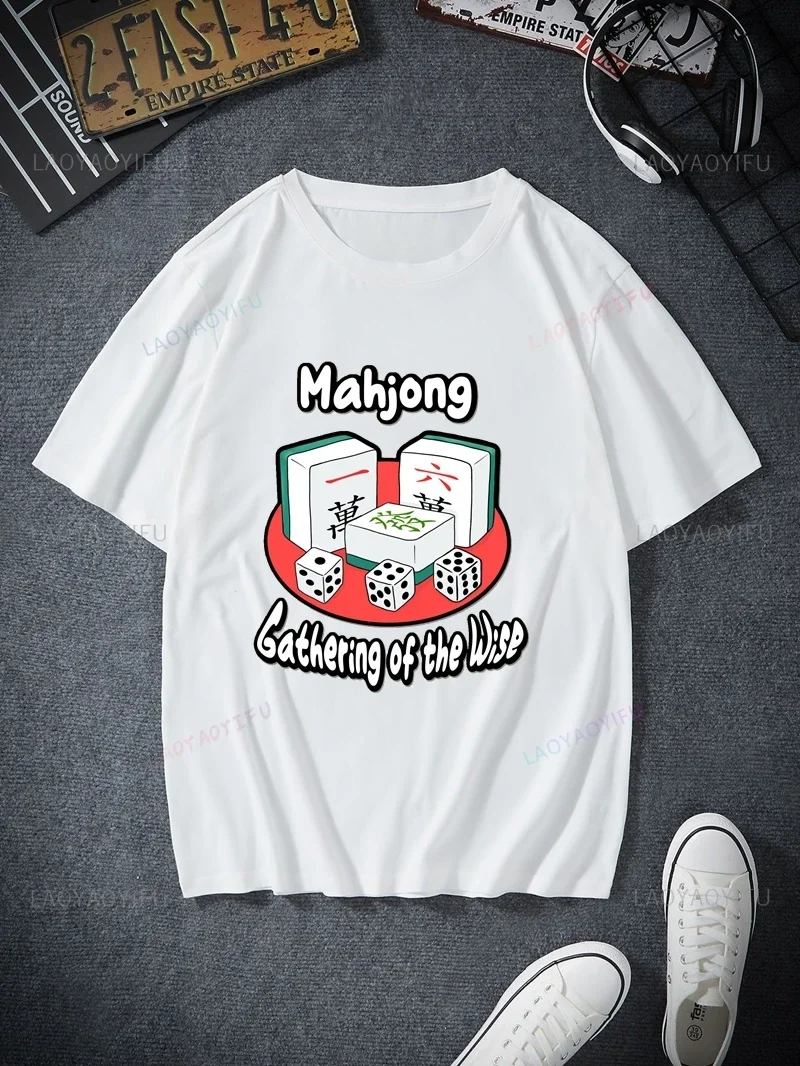 Stylish Casual Mah-jongg Patterned Tops, Unisex Shirts for Mah-jongg Lovers, Everyday Street Wear, Loose Cotton T-shirts