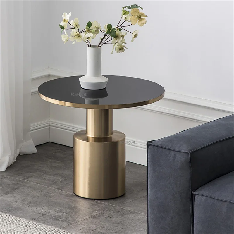 Nordic Luxury Metal Gold Coffee Table Side Modern Simple Coffee Tables Round Glass Living Room Home Furniture