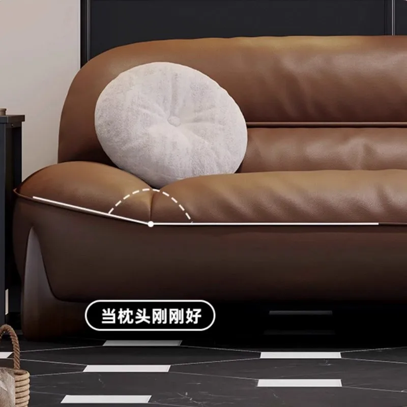 Customizable  furniture retro leather sofa modern simple antique living room caramel color home straight row three sofa