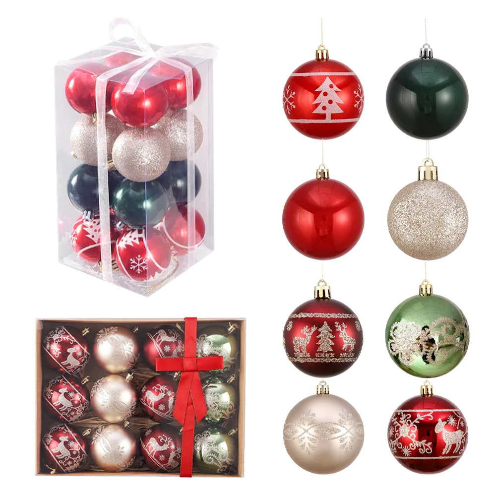 

12/16Pcs Red Green Champagne Christmas Balls Ornaments Xmas Tree Hanging Pendants New Year Festive Party Noel Xmas Decor 2025