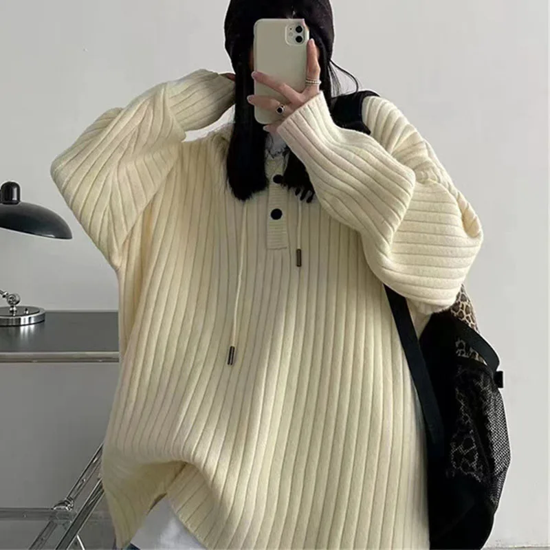 

Oversized Loose Knitted Sweatshirts Women Lazy Style Long Sleeve Hooded Pullover Sweaters Woman Autumn Winter Thick Warm Jumpers