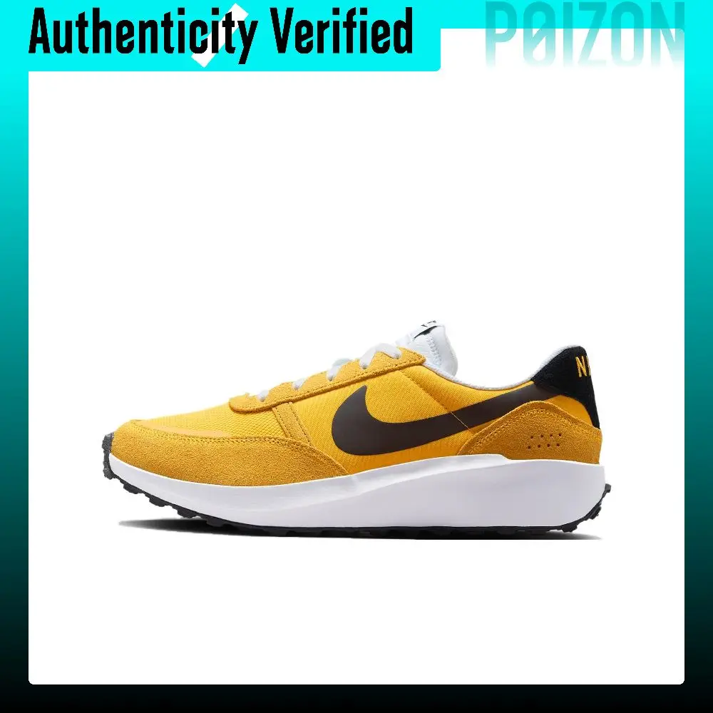 Nike Waffle Nav Comfortable Cushioning Breathable Cushioning Breathable Low top Running Shoes Men's Yellow Black FJ4195-700