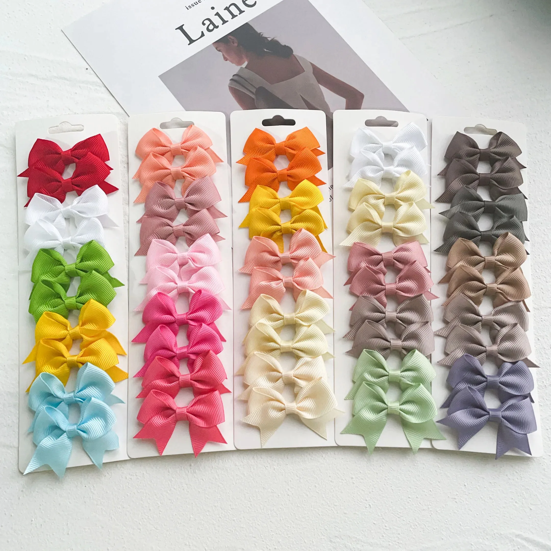 

10Pcs/card Grosgrain Ribbon Bows Hair Clips For Girls Small Trailing Bowknots Hairpins Headwear Kids Hair Accessories