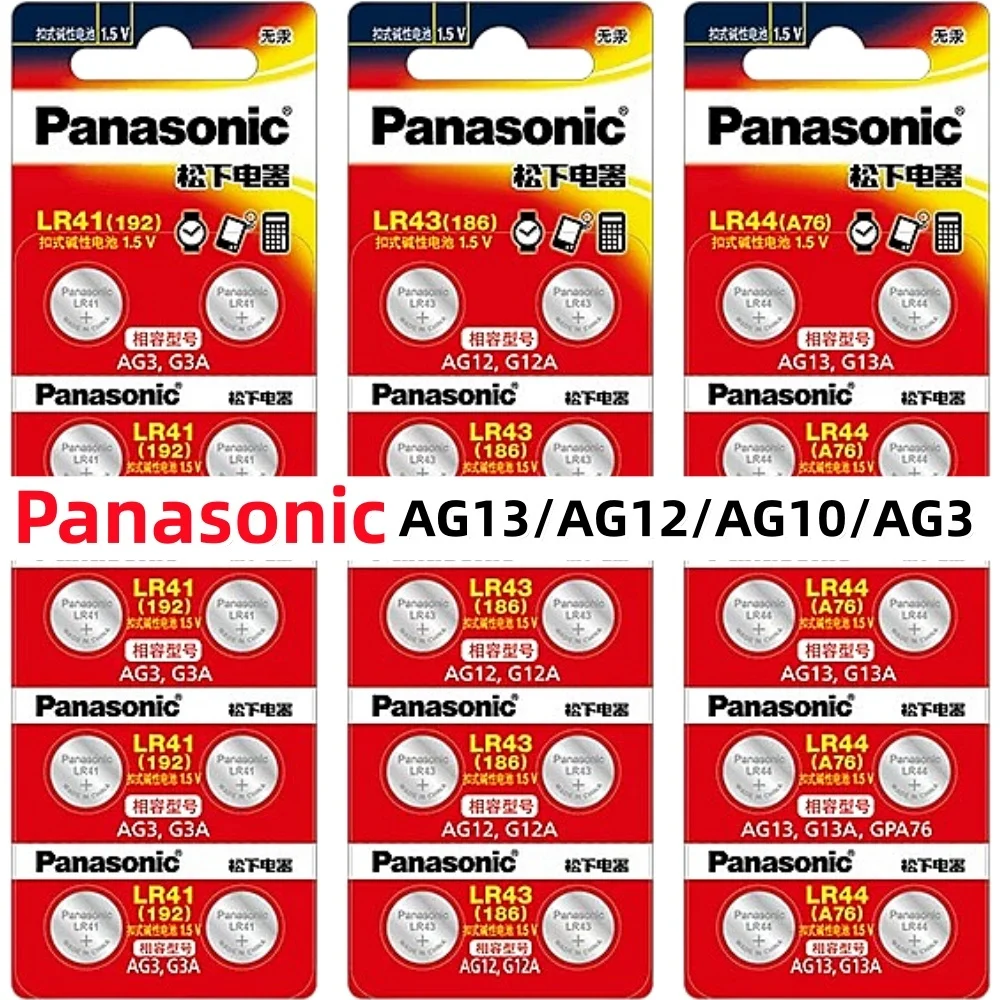 

10Pcs Original Panasonic LR44 LR41 LR1130 AG3 AG13 ag10 189 L1154 A76 357a lr44 LR44 Children's Toy Lamp AG13 Button batteria