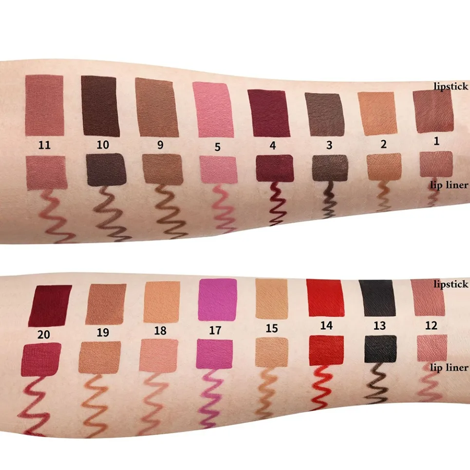 มังสวิรัติ 2in1 Lip Kit ฉลากส่วนตัว Matte Waterproof Lip Gloss Lip Liner Non Transfer ยาวนานขายส่งแต่งหน้าชุดโลโก้ที่กําหนดเอง