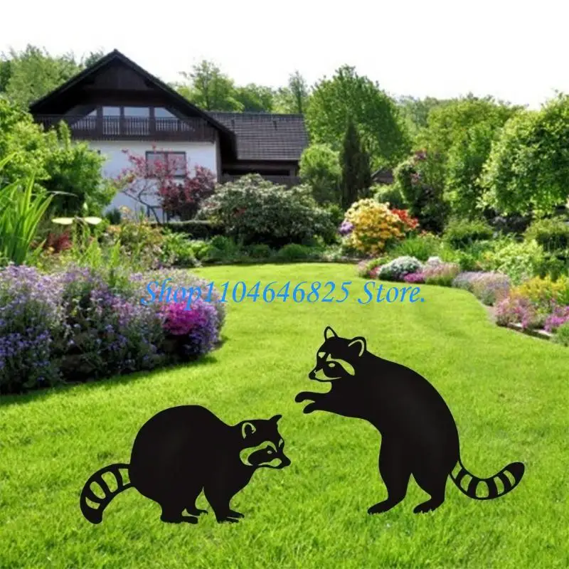 

Metal Raccoon Garden Stake Outdoor Yard Stake Flowerpots Plant Ornament