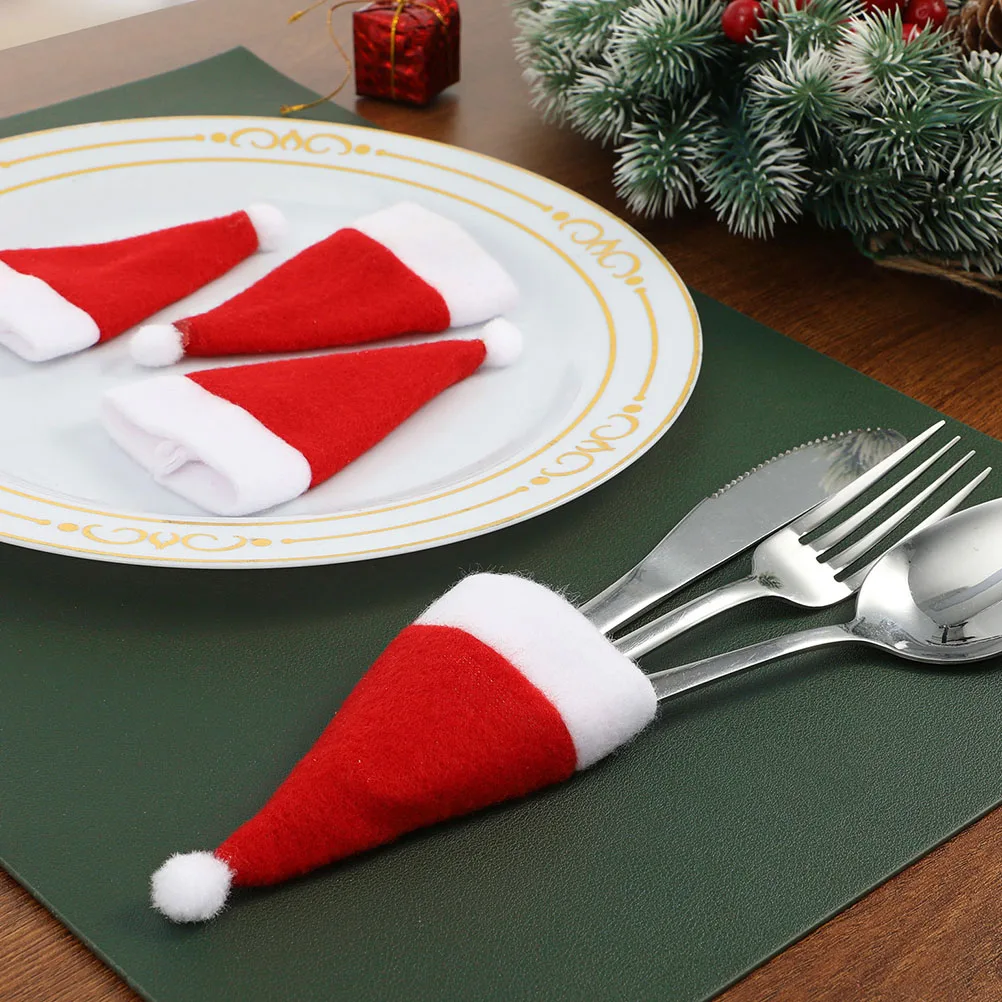 

15 Pcs Mini Santa Hat Kit Lollipop Hats Christmas Decor Baubles Craft Supplies Xmas Bottle Cover Props Red White Color