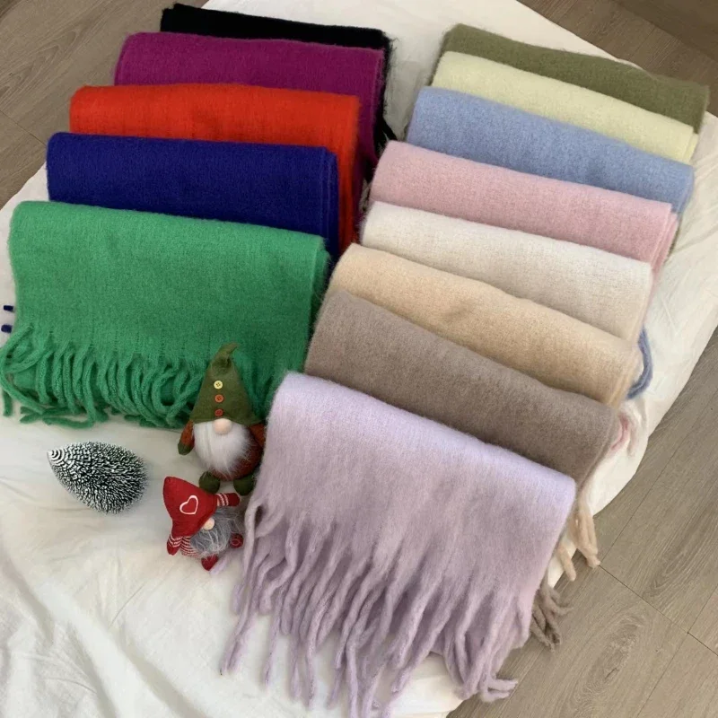 Luxury Cashmere Womens Scarf Winter Thick Warm Solid Cape Wraps Female Bandana Pashmina Long Tassel Female Foulard Thick Blanket