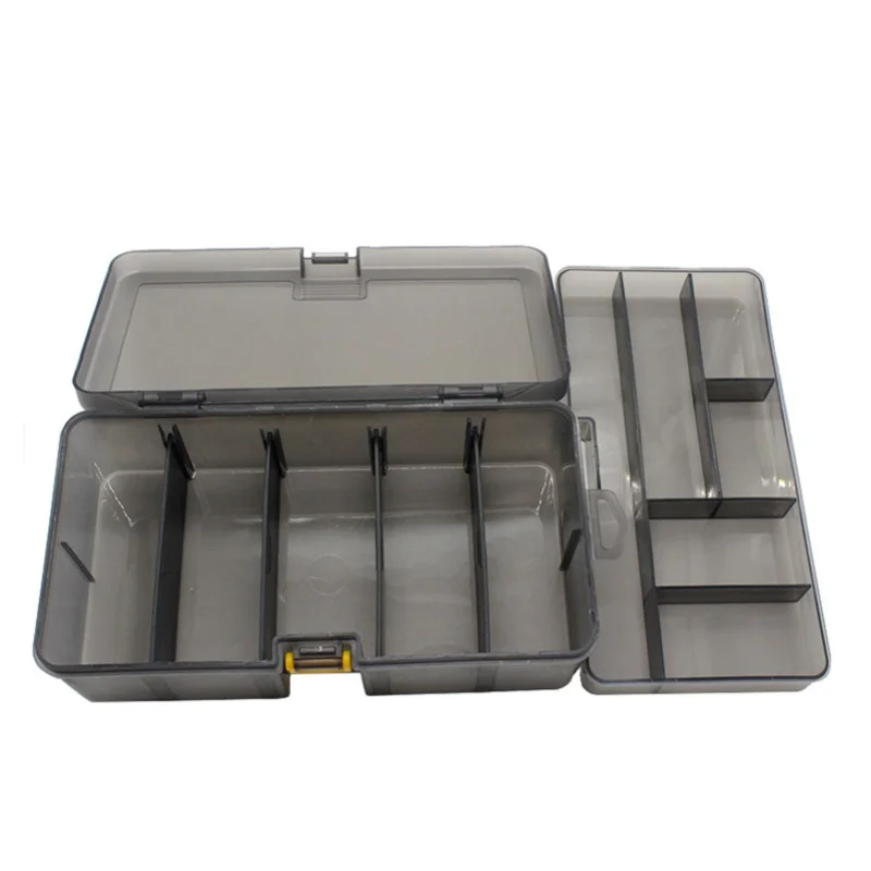 fishing-bait-box-removable-partition-double-layer-gray-transparent-plastic-fishing-tackle-box