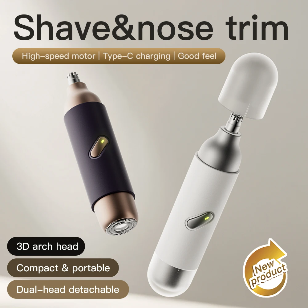 Nose & Beard Trimmer, USB Rechargeable with Vacuum Suction System, Dual-Blade Easy to Clean, for Men and Women, Portable