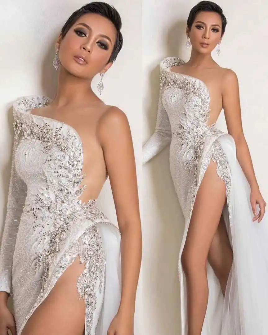 

Gorgeous Mermaid Wedding Dresses Sequins Sleeveless Side High Slit Lace Bridal Gowns Plus Size Formal Occasion Customized