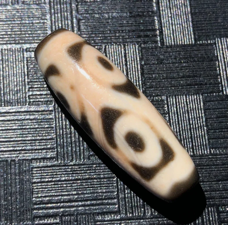 Magic Tibetan Old Agate longevity 6Eye Cinnabar Totem dZi Bead12*36mmC2012