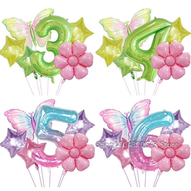 Schmetterlings-Themen-Geburtstagsdekoration, 6 Stück Schmetterlings-Folienballons, 40 Zoll grüner Zahlenballon 1-9 für Kindergeburtstagsfeiern – Detail 1