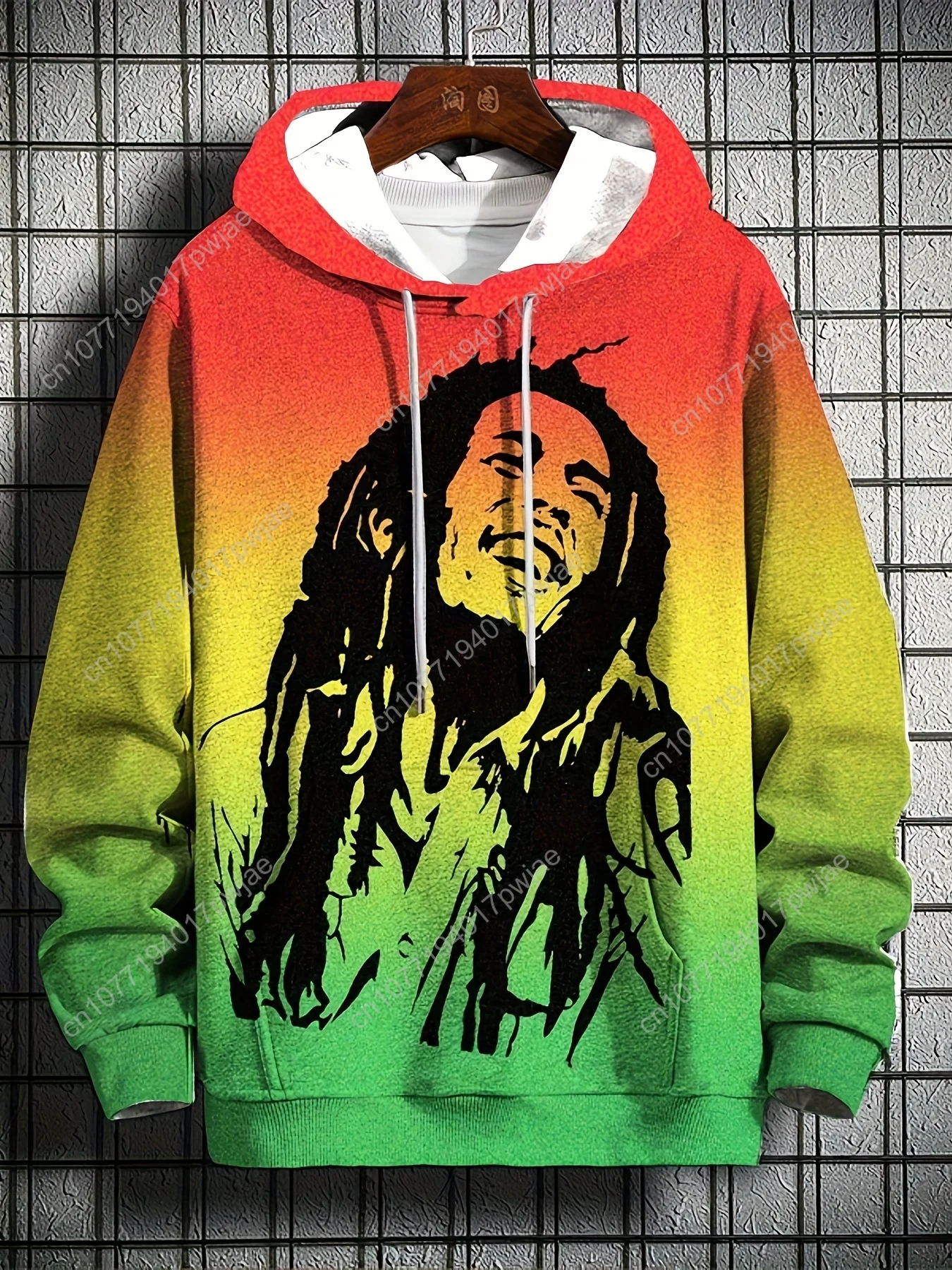 Men's Casual Hoodie with 3D Printed Singer Portrait, Retro Abstract Gradient Pattern, Long Sleeve Hooded Sweatshirt with Drawstr