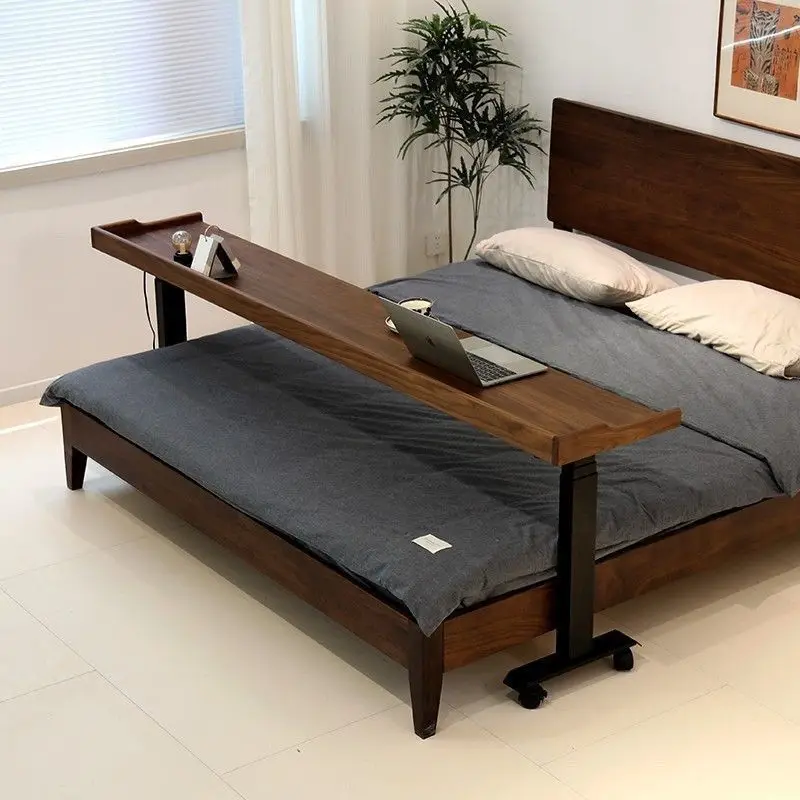 Cross-bed table movable bedroom bedside simple computer table for home solid wood study table adjustable workbench desk