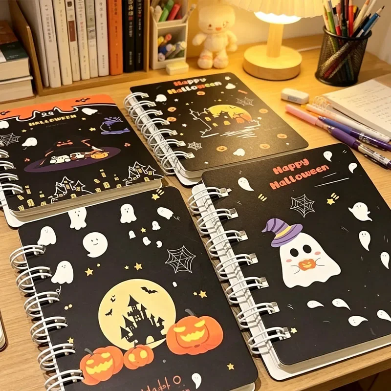 A7 Halloween Spiral Notebook Cute Pocket Notepad Thickened Paper Student Notebook Office UseMarking Stationery Holidy Gifts