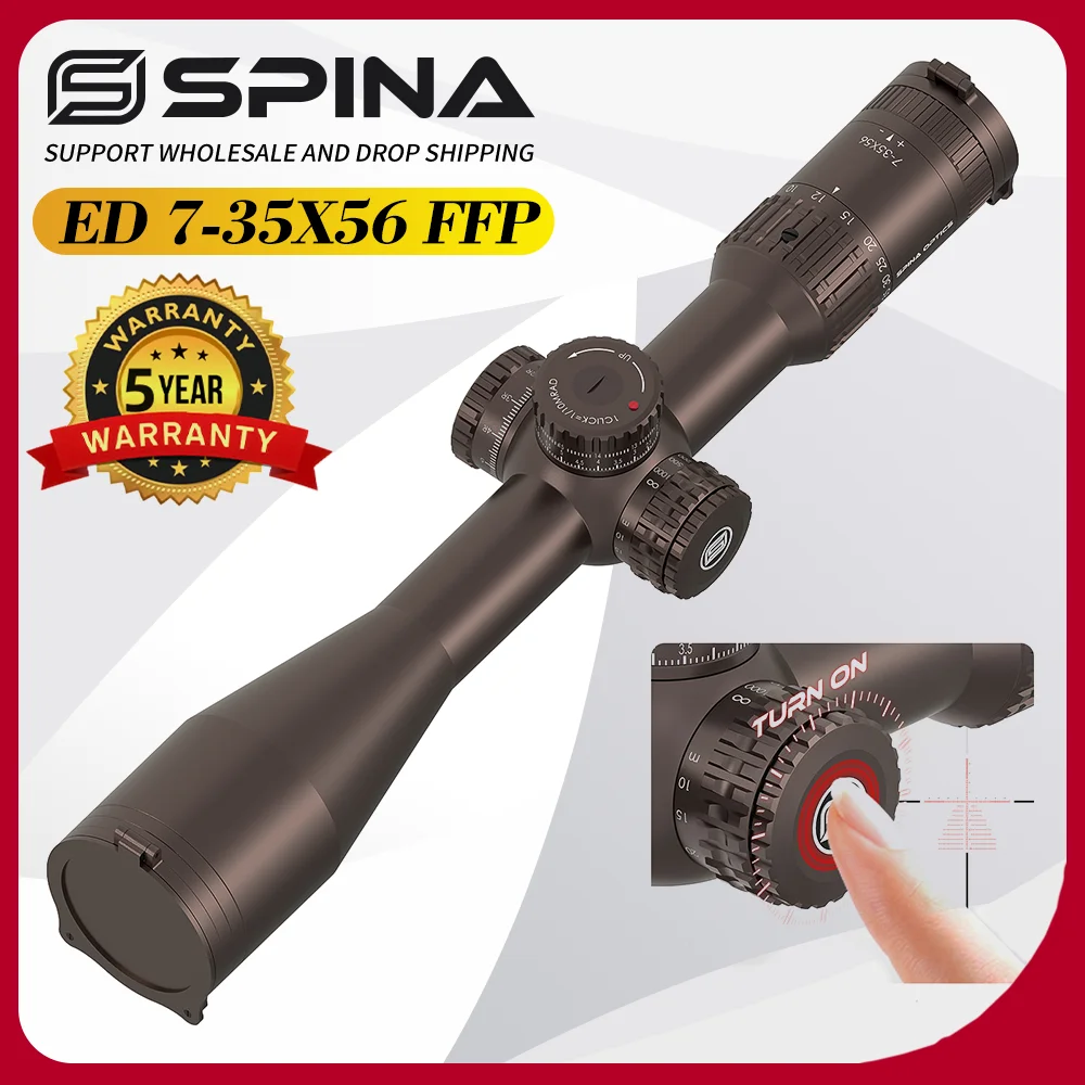 

SPINA OPTICS ED 7-35x56 FFP 34mm Zero Stop Tactical Hunting RifleScope Sight Side Parallax Shake Wake illuminated Fit Any Recoil