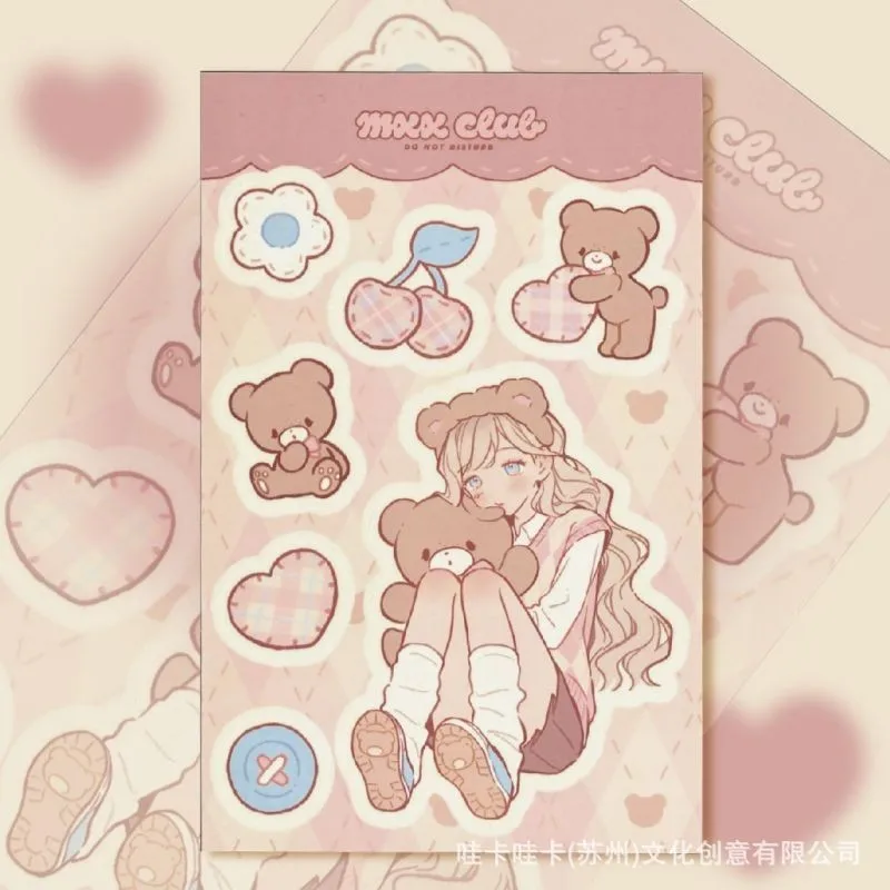 Korean Cute Girls Sticker Scrapbooking Stationery Decorative Sticker Creative Kawaii Stickers Cute Sweet Aesthetic Angel Bear