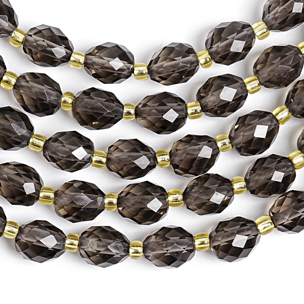 

8mm Ice Brown Obsidian Faceted Rice Beads Crystal Loose Beads Smoky Quartz Beads for Handmade Jewelry DIY Craft Supplies