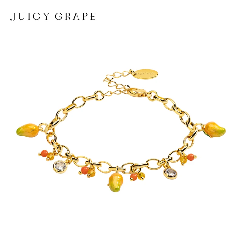 

Juicy Grape Mango Bracelet Adjustable Fruit Bracelet Handmade Enamel Bracelet Plated with18K Real Gold Gift for Women