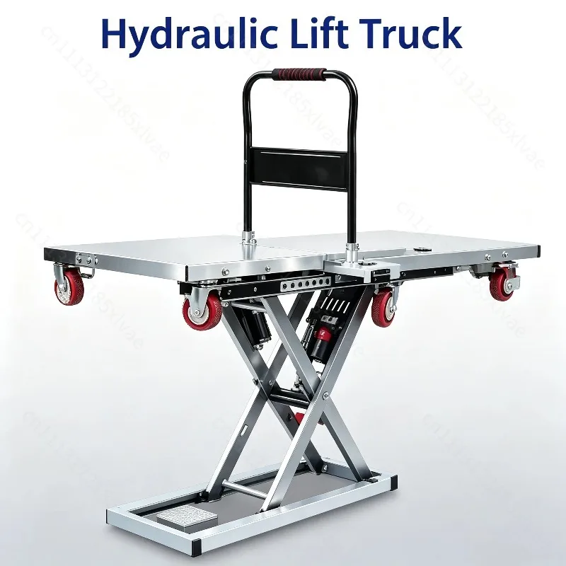 Hydraulic Scissor Electric Lifting Platform Trolley, Heavy Duty Flatbed Cargo Cart for Warehouse Truck Loading Unloading Work