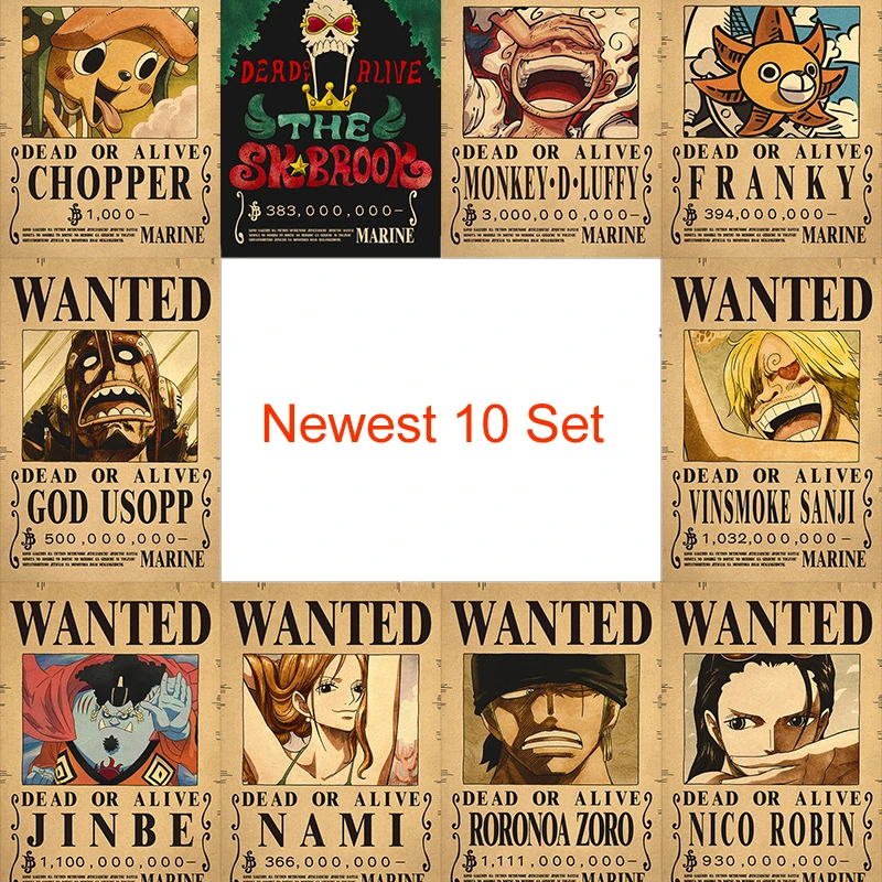 10Pcs Set Luffy Kraft Paper Bounty Poster Zoro Nami Nico Figures Anime Decorative Painting Wanted Posters Kid Toy Gift