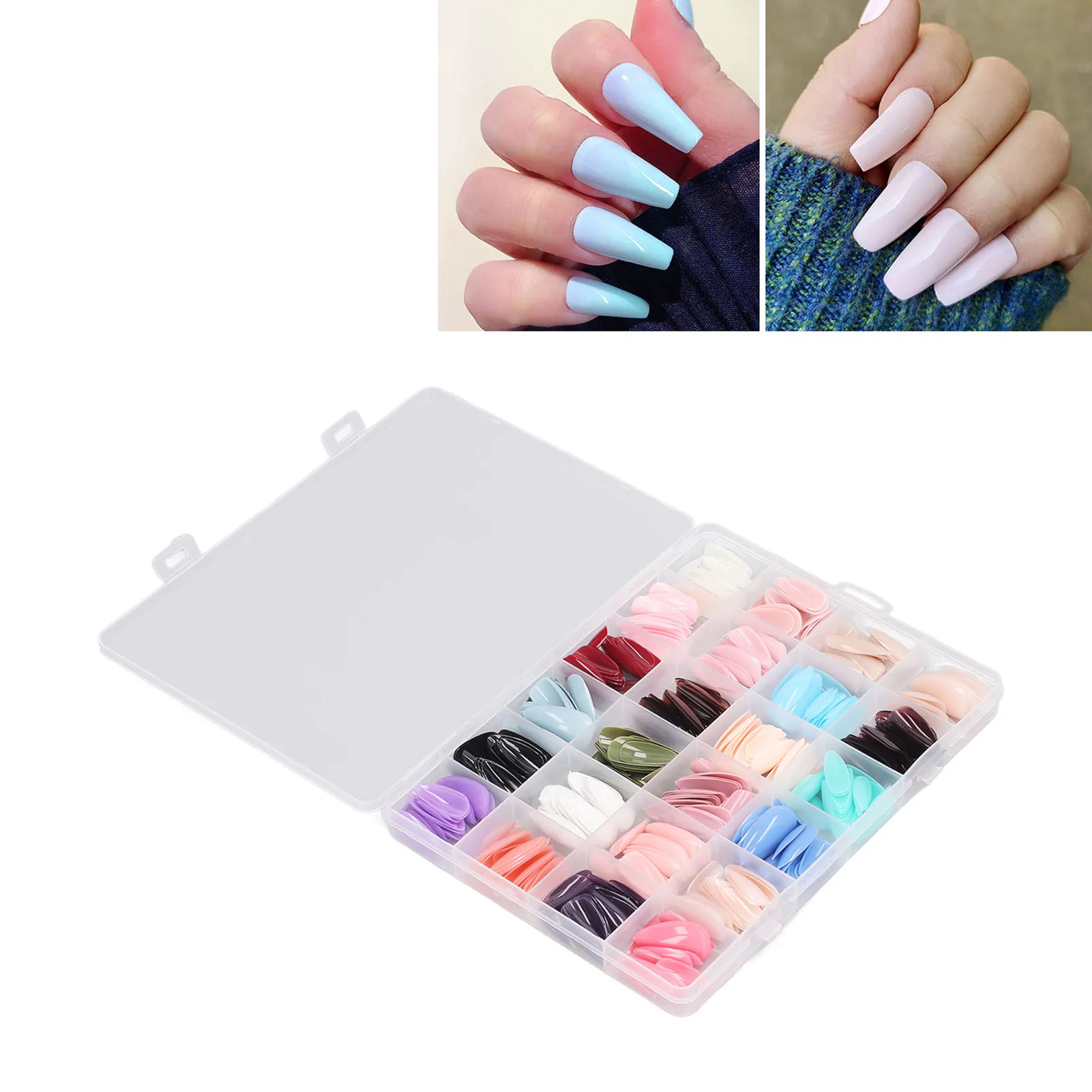 576pcs False Nail Tips Set Full Cover Pure Color Fashionable Press On Fake Nails Art Tips